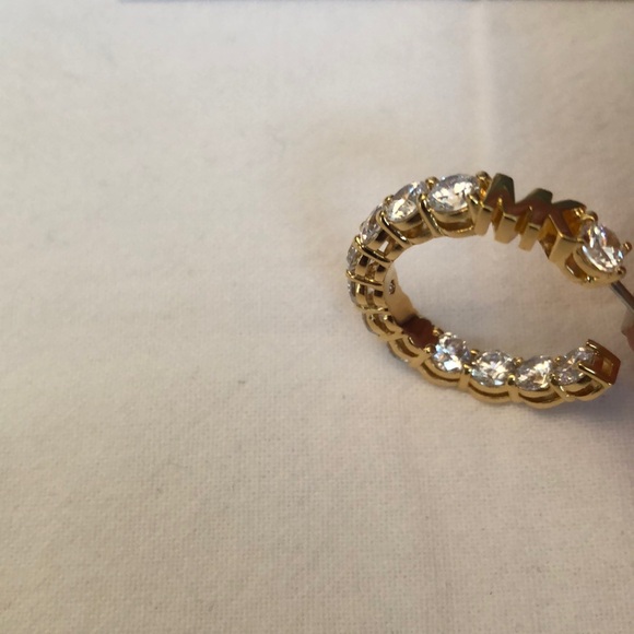 Michael Kors Gold Tone MK Logo & Cubic Zirconia Hoop Earrings NWT - Picture 5 of 16